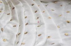 120 Grams Three Sequins Flower Butta Embroidery on Dyeable Viscose Chinon Chiffon Fabric 44inch